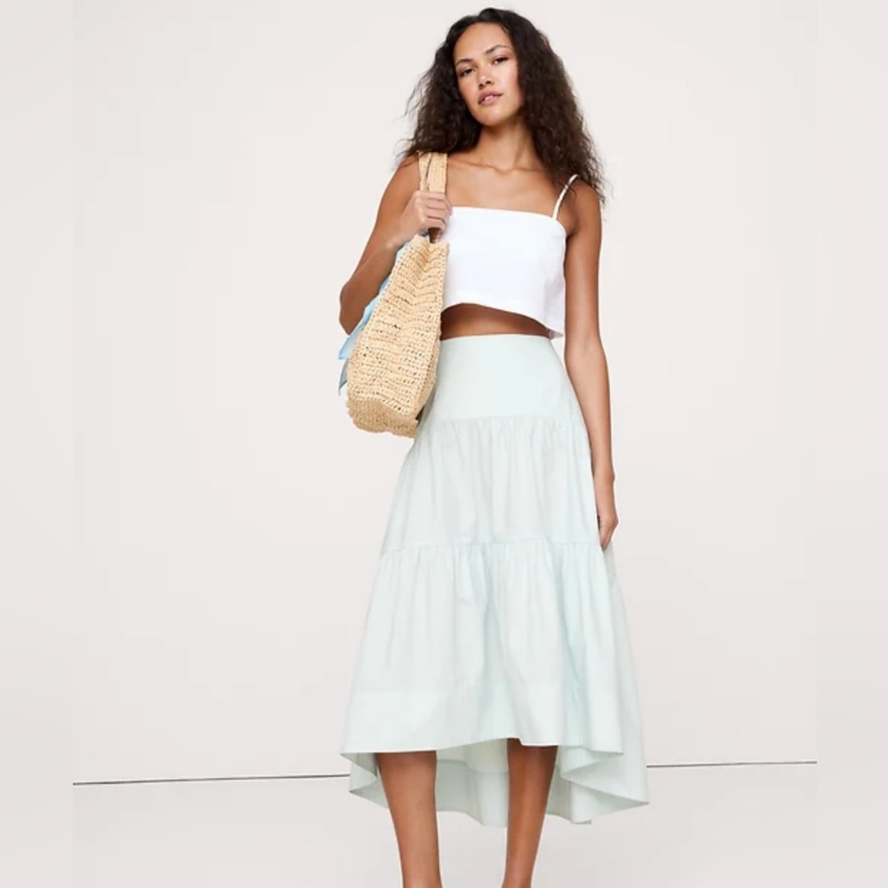 Banana Republic Cotton Poplin Drop-Waist Tiered Skirt